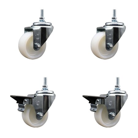 Service Caster 3 Inch Nylon 38 Inch Threaded Stem Caster Set 2 Brakes SCC SCC-TS20S314-NYS-381615-2-PLB-2